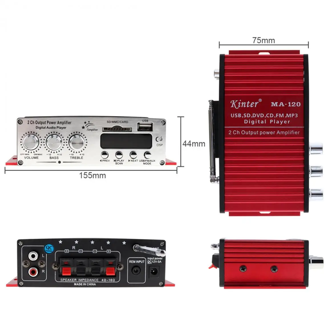 Автомобильный Hi Fi усилитель мощности Kinter MA 120 12 В 2 канала FM радио стерео