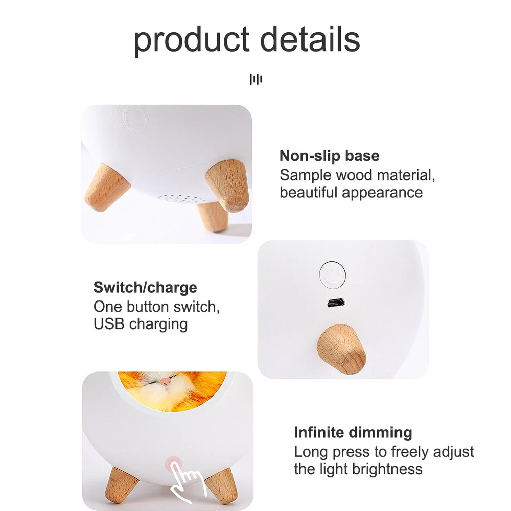 Cute Cat Rechargeable Bluetooth Speaker Night Light Dimming Bathroom Bedroom Gift Household Decor | Лампы и освещение