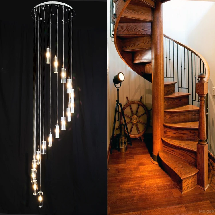 

Chinese modern villa K9 crystal lamp LED long chandelier S rotary double staircase room living room lighting fixture led lamps