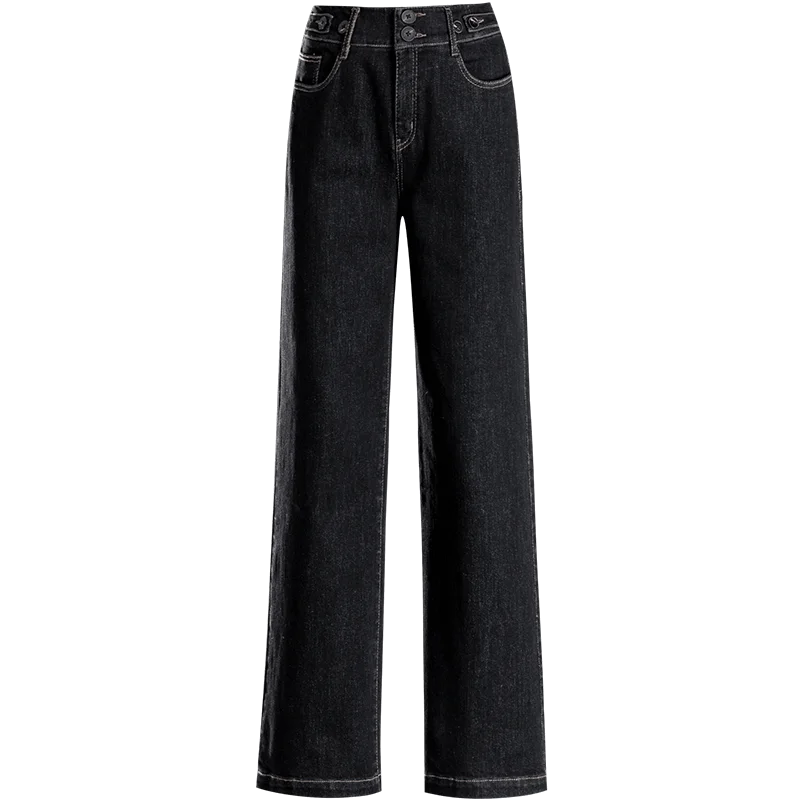 

Black Broad legged Jeans Female Loose High Waist jeans 2019 Autumn new Straight Mom jeans freddy jeans wide leg jeans Plus Size
