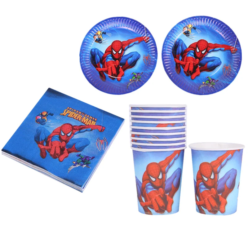 Spiderman 40 шт./партия, мультяшный единорог, бумажная тарелка+ бумажные чашки+ бумажные салфетки для 10 человек, мультяшный единорог, детский день рождения - Цвет: Spiderman