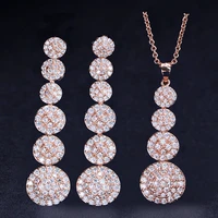 funmode rose gold color round cubic zircon pendients african jewelry sets for women conjuntos de mujer wholesale fs147