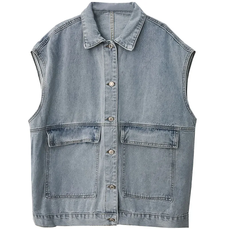 Женский джинсовый жилет ZQLZ Свободный Повседневный винтажный черного цвета без