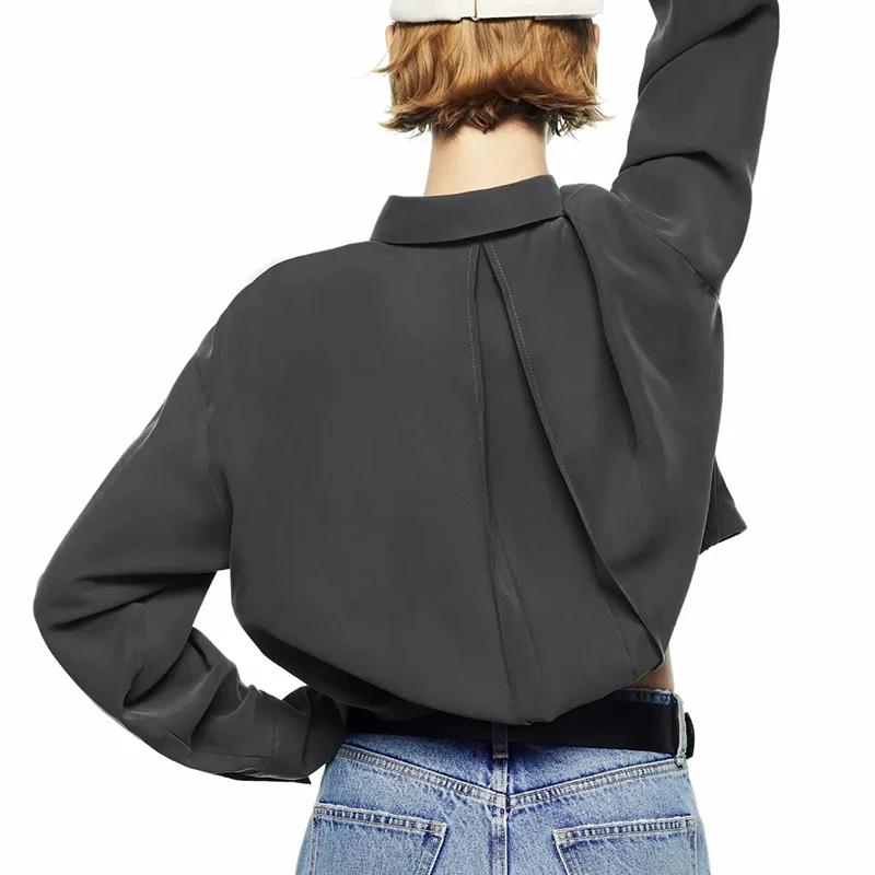 Темно-серая Повседневная рубашка высокого качества блузка с длинными рукавами и