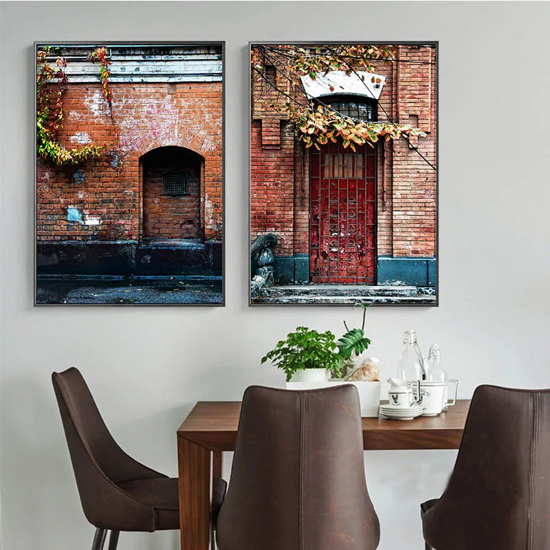Картины со старой архитектурой и кирпичной дверью картины Декор гранж здание