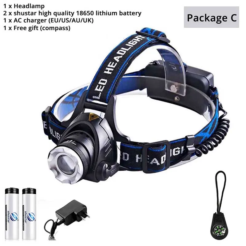 Package C Albinaly RU 6000lm Cree XML-L2 xm-l T6 светодиодные фары Масштабируемые фар Водонепроницаемый Глава Факел глава лампа Рыбалка Охота свет - Испускаемый цвет: Package C