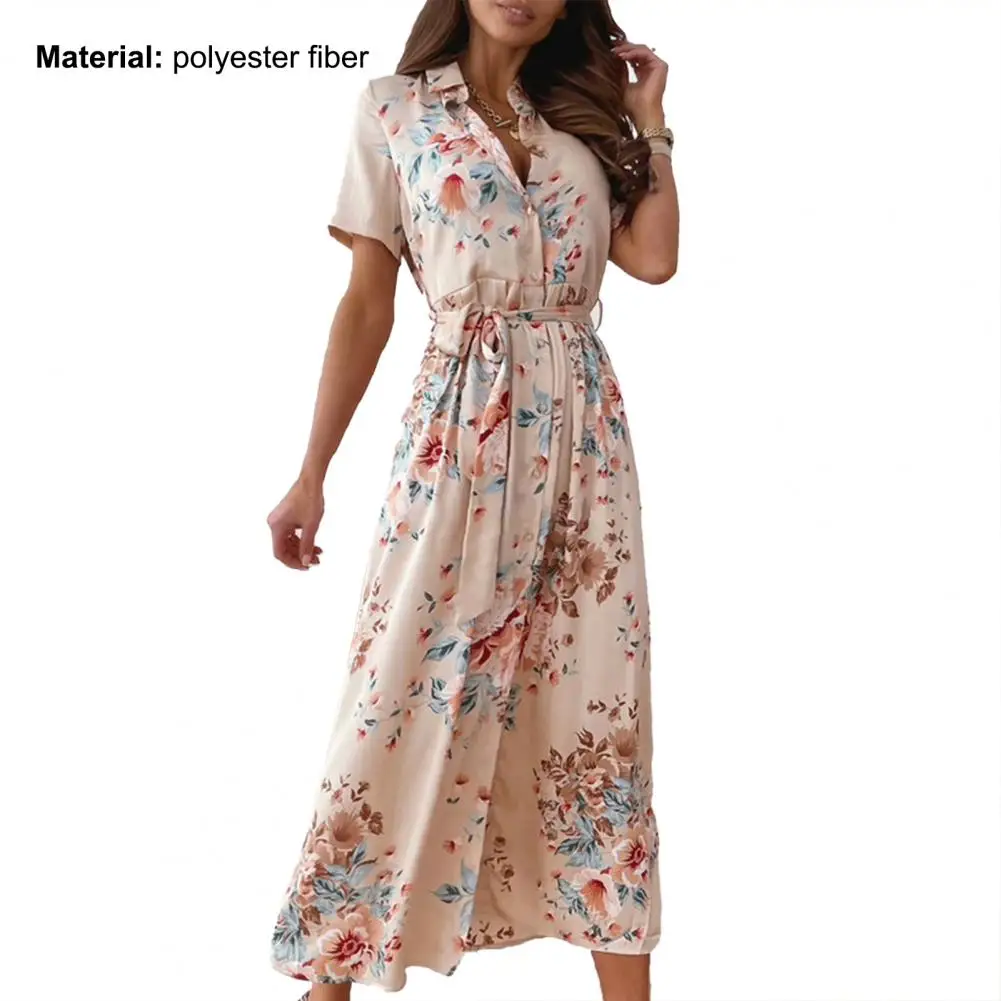 

60% Dropshipping!!2021 New Women Lapel Dress Elegant Floral Print High Waist Loose Dress Daily Wear