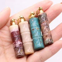 natural stone perfume bottle pendant bamboo jointed shape essential oil vial charms for jewelry making diy necklaces accessories