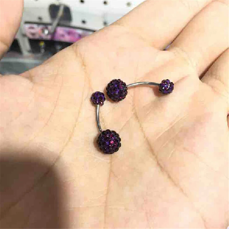 Crystal Double Disco Ball Navel Belly Button Ring Rhinestone Piercing jewelry 5+8mm |