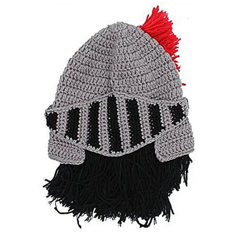 

Outdoor Sports Hiking Caps Red Tassel Cosplay Funny Caps Roman Knight Knit Helmet Beanies Caps Hats Winter Warm Beard Hats