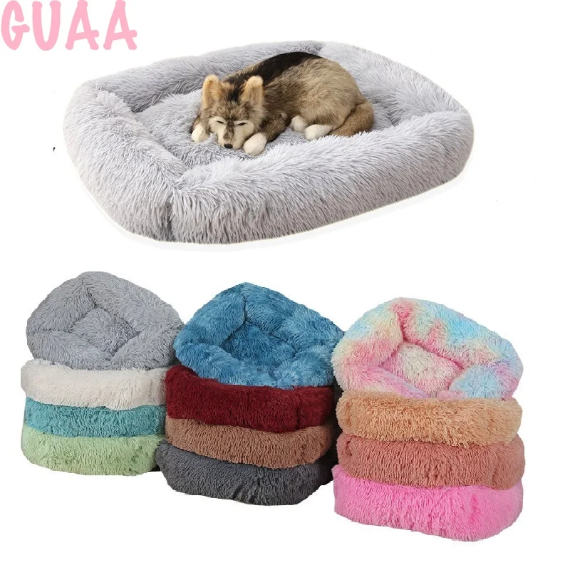 Однотонная квадратная кровать для собаки длинные плюшевые лежанки питомцев