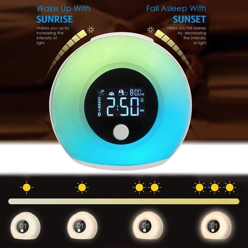 

FULL-Wake Up Light Bluetooth Speaker Desktop Lamp Alarm Clock Digital Snooze Night Lamp Colorful Light Birthday Gift