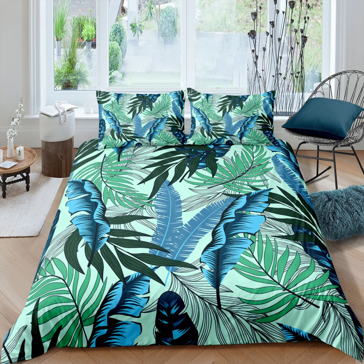 

3D Green Leaves Duvet Cover With Pillow Covers 2/3pc Tropical Plant Bedding Set Single Twin King Queen Size For Home Decor
