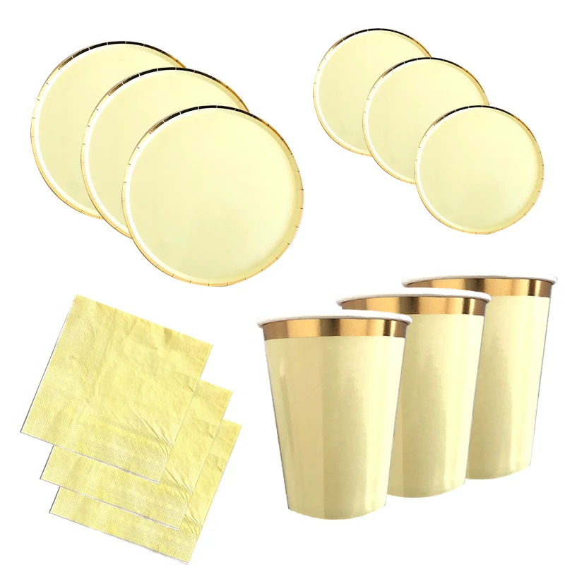 40 шт./компл. набор одноразовой посуды позолоченные салфетки чашки украшения для