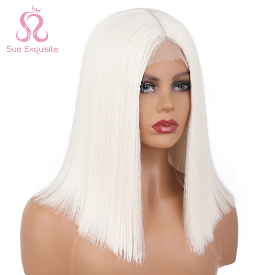 

SUe EXQUISITE Synthetic Wigs Short Straight Bob Wigs for Women Middle Part Hair Wigs Full Head Cosplay Wig Heat Resistant