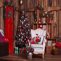 laeacco christmas party background wooden house christmas tree gift baby birthday photographic photo backdrop for photo studio