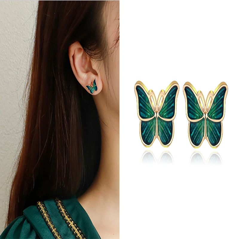 

Unique Dark Green Butterfly For Women Novelty Simple Party Gifts Vintage Studs New Creative Teen Girls Mini Cute Jewelry Gifts