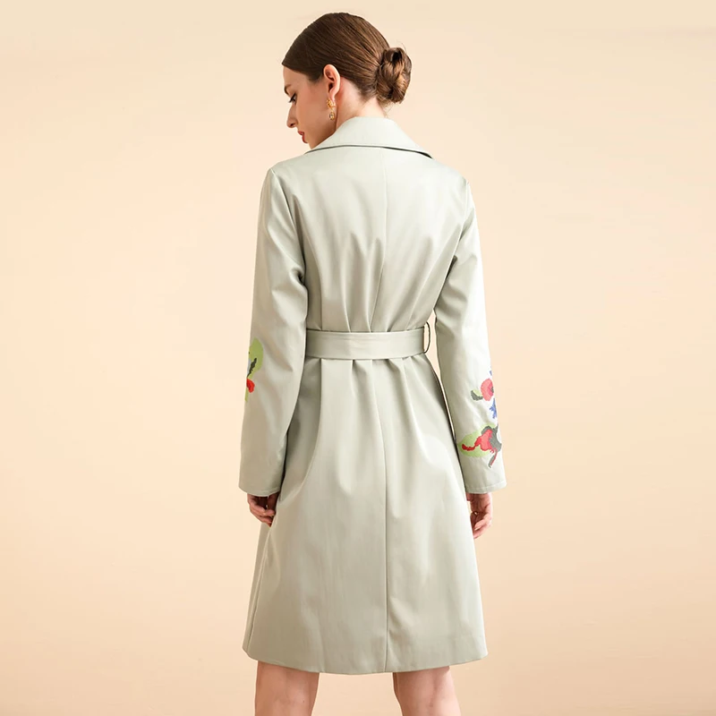 AELESEEN 2020 Spring Office Lady Windbreaker Runway Design Luxury Cross Stiching Floral Embroidery X-Long Coat With Sashes | Женская