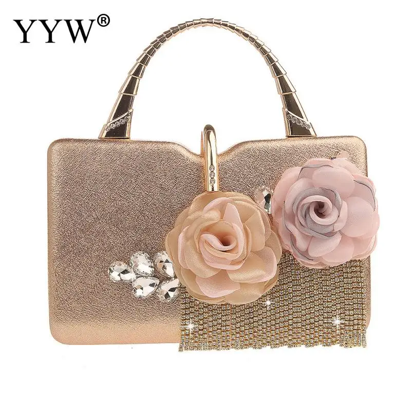 

Gold Rhinestone Party Clutch Women'S Bag Fashion Handbags Diamonds Floral Evening Purse Clutches Shoulder Bag With Chain Bolso