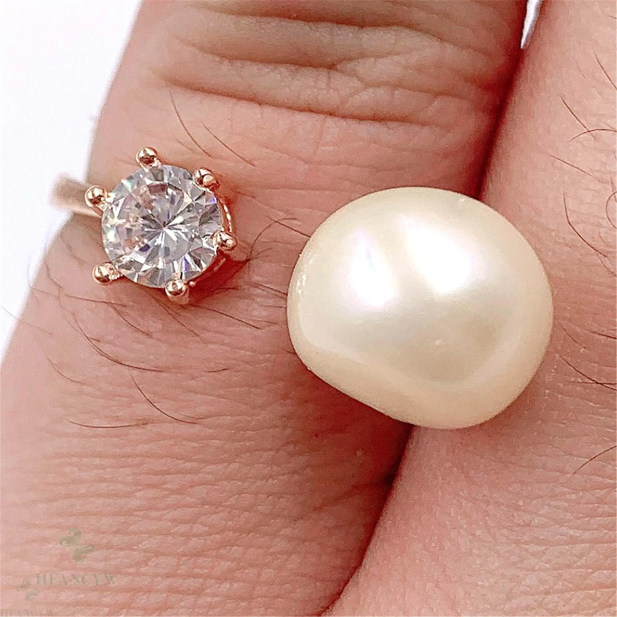 White Baroque Pearl Open Adjustable Rose Gold Ring Wedding Gift Elegant Classic Teardrop Luxury Flawless Women | Украшения и