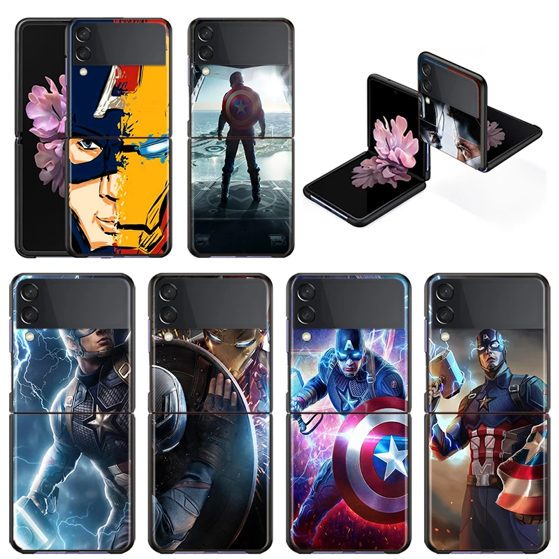 

Shockproof Mobile Hard Cover Marvel Avengers Captain America Super Hero For Samsung Galaxy Z Flip 3 5G Black Fundas Phone Case