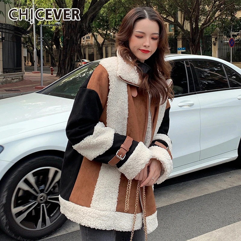 CHICEVER лоскутное хит цвет твид Женское пальто воротник с лацканами длинный рукав