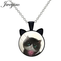 jweijiao lovely animal cat picture necklace ear shaped pendant pet lovers charm jewelry your finish choice c779 25
