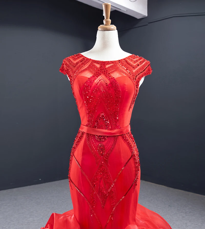 J66926 jancember royal red mermaid evening dress long o neck tiered lace gala dress vestidos de fiesta largos elegantes de gala