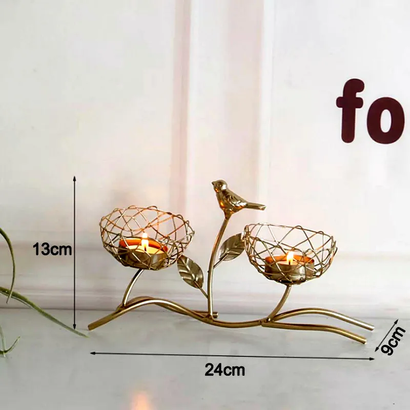 Скандинавский подсвечник из кованого железа ароматический с золотой птицей