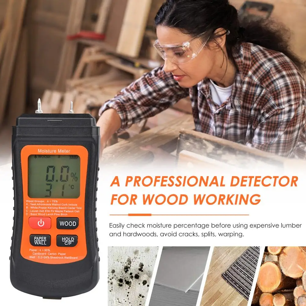 

Hygrometer Two Pins Digital Wood Moisture Meter Digital Display With LCD Display Backlight Moisture Tester Wood Humidity Tester