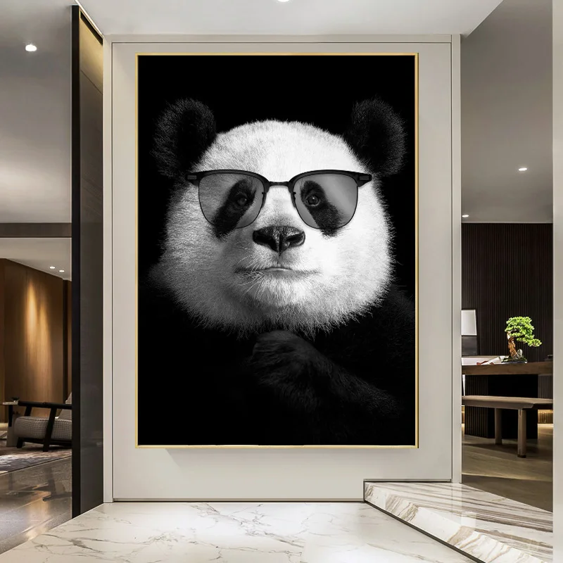 

Modern Animal Panda Wearing Glasses Canvas Painting Black and White Poster and Prints Wall Art Pictures for Room Home Decor