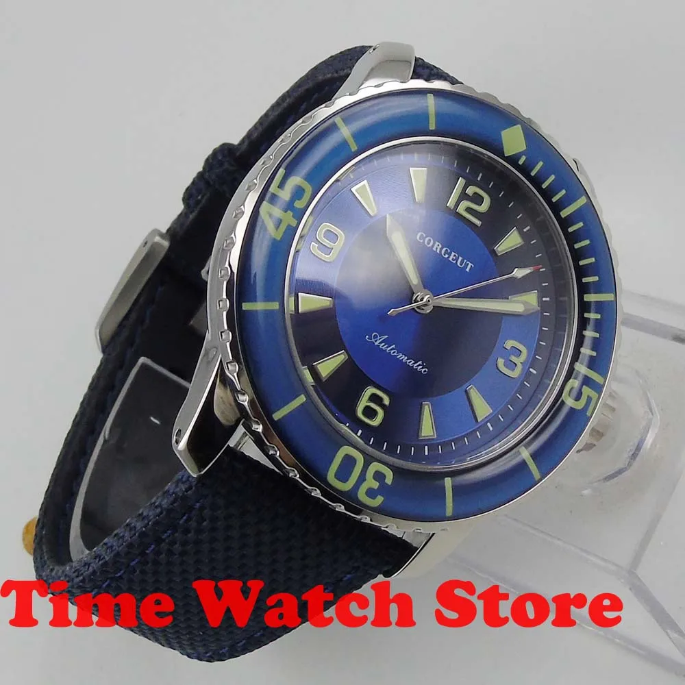 Мужские наручные часы с автоматическим циферблатом синим светящимися стрелками