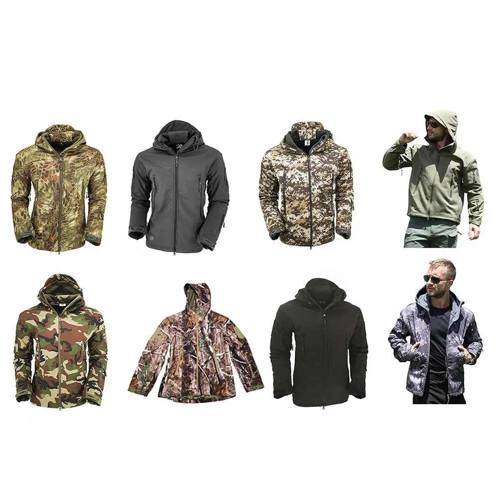 Мужская камуфляжная куртка из кожи акулы мягкая теплая бархатная на осень и