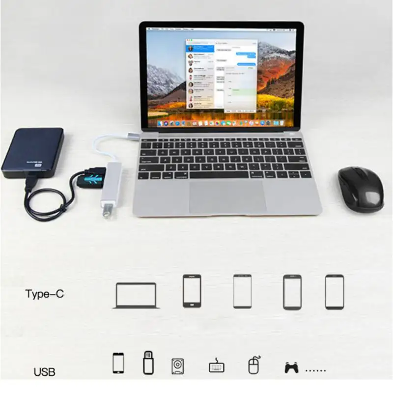 11 USB-C Hub TypeC 3.5mm Digital Audio Adapter 3 Ports USB 2.0 HUB for MacBook Pro Mobile Phones ChromeBook Laptop Computer | Компьютеры и