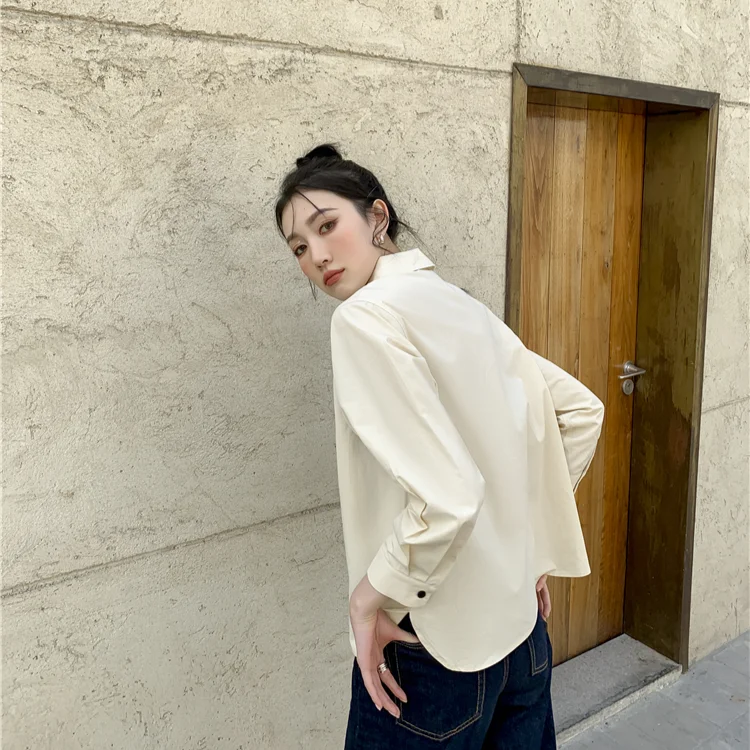 

Kimotimo Women Shirts Korean Style 2021 Spring Patchwork Wave Point Print Color Contrast Ladies Tops All-match Casual Blouse