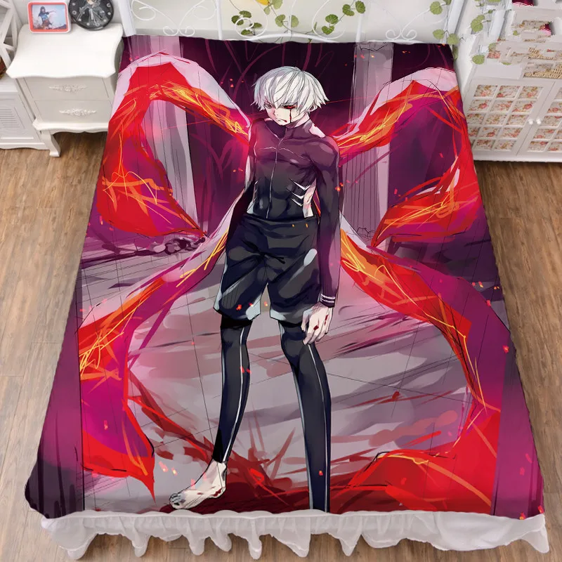 Offerte Coscase Anime Giapponese Tokyo Ghoul Kaneki Ken Kirishima Toka Lenzuolo In Fibra Di Latte E Coperta Di Flanella Trapunta Estiva 150X200CM