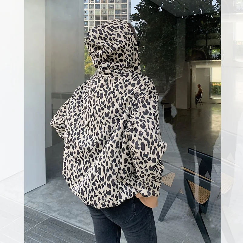 

Women Sweatshirts 2020 Autumn Sweatshirts Women Korean Hooded Mid-length Leopard Print Double-sided Thick Autumn Clothes
