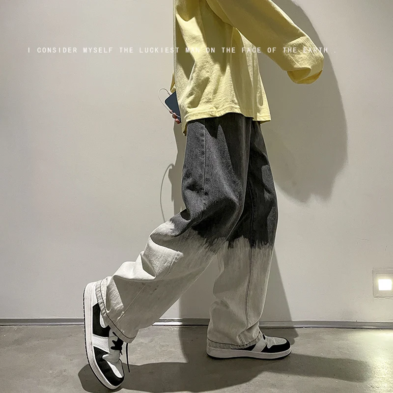 Wide-leg Jeans Men's Fashion Casual Retro Gradient Baggy Jeans Men Streetwear Loose Hip-hop Straight-leg Denim Trousers Mens