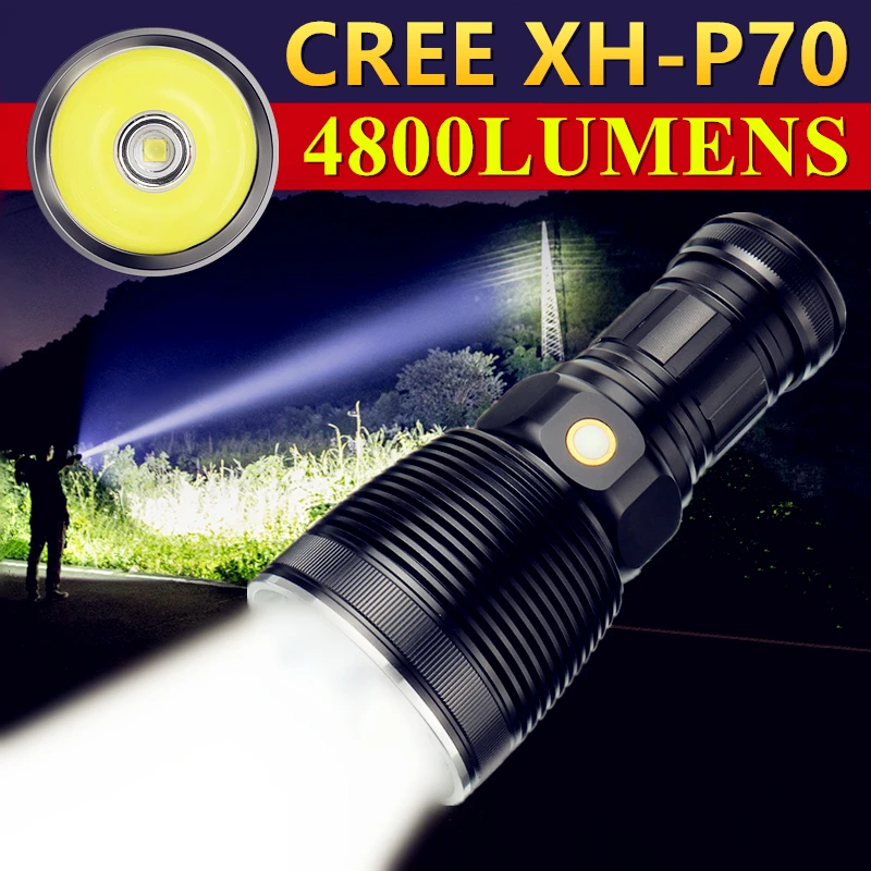 

CREE XHP70 высокомощный наружный фонарь, охотничий фонарь, светодиодный Мощный яркий фонарик 18650, Профессиональный тактический фонарь для кемпи...