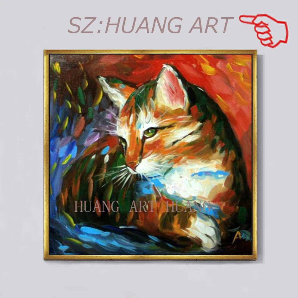 

Hand painting of animals on canvas cat pictures of rabbits and animals cat Living room home children room decorative wall art