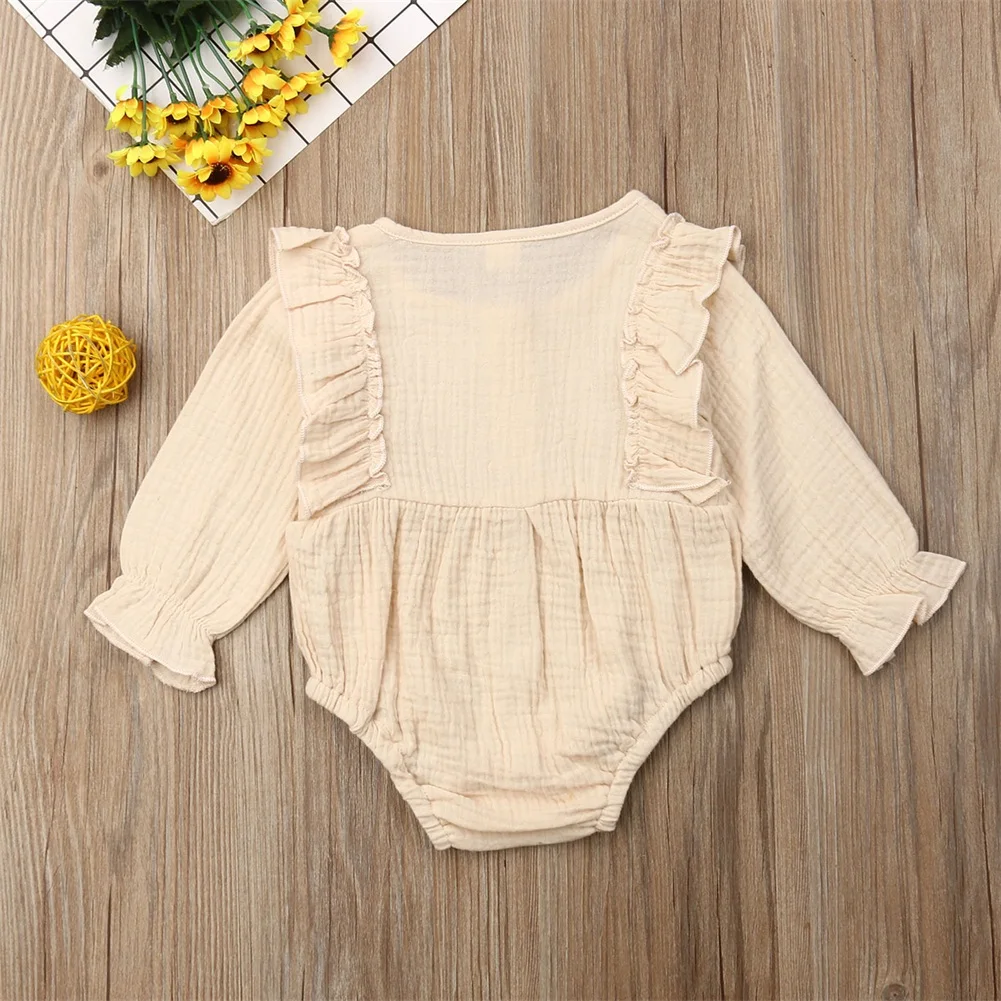 Emmababy новорожденных милые хлопковые футболки с длинными рукавами с оборками для мальчиков и девочек, комбинезон детская одежда трико Боди Одежда для малышей, Топы зима-осень