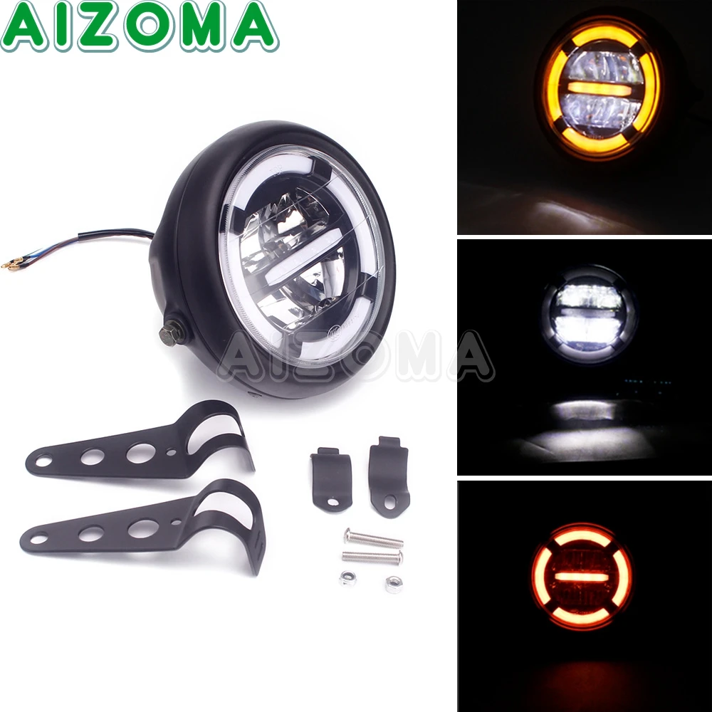 

7 Inch Retro Motorcycle LED Headlight Head Lamp DRL High Low Beam W/ Bracket For Harley Chopper Custom Honda Touring Cafe Racer