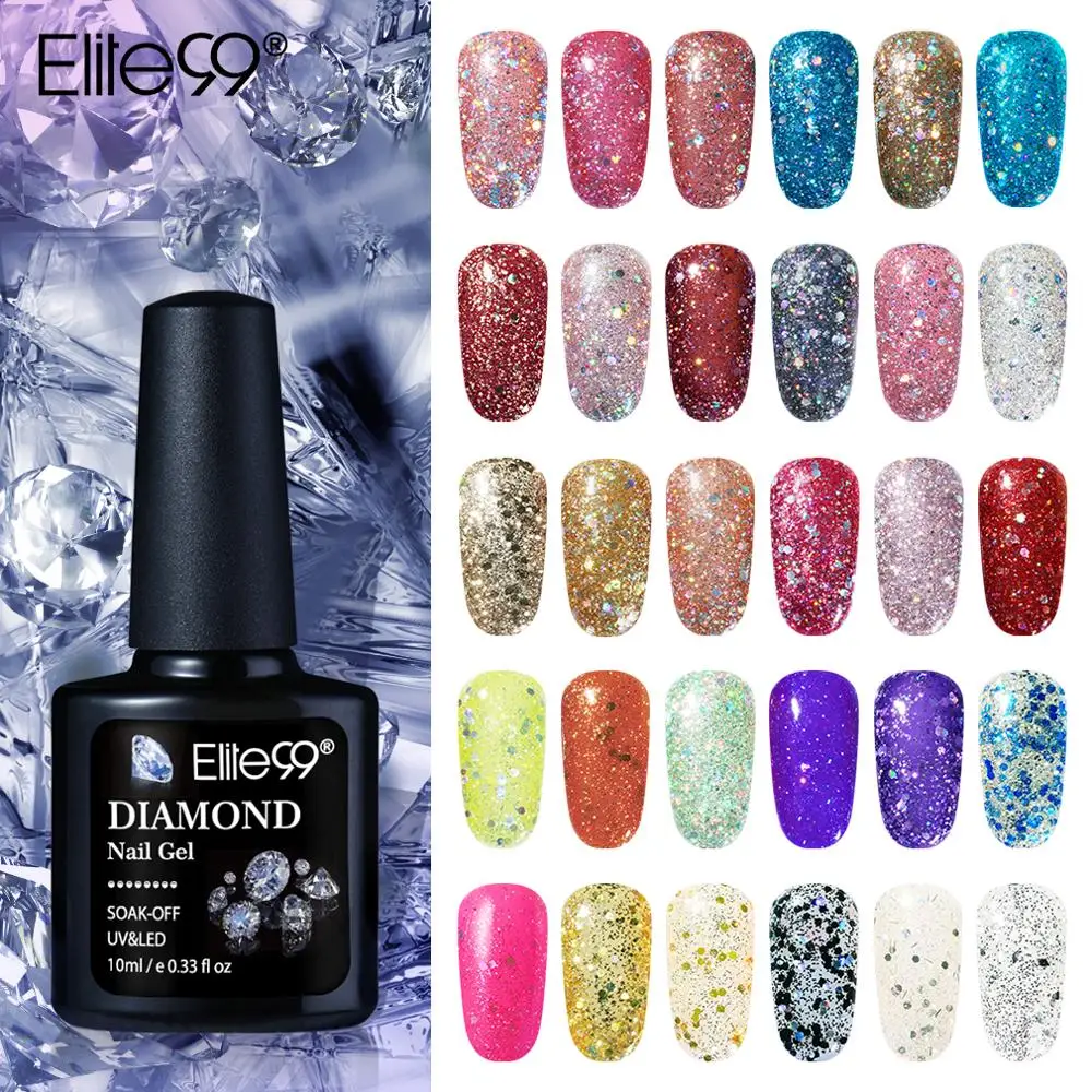 Elite99 10 мл Блестящий Алмазный Гель лак для ногтей яркий Блестки рисования дизайн