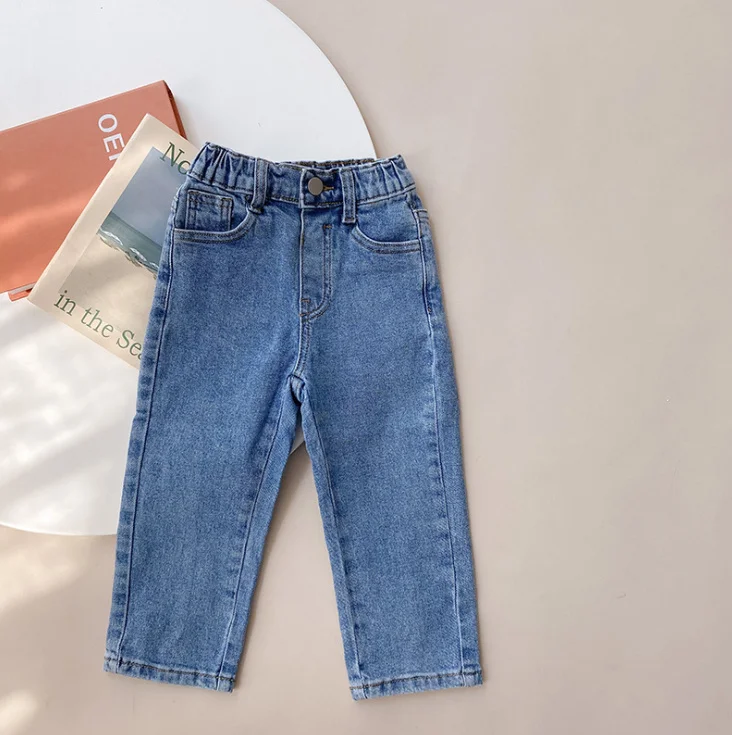 

Autumn Boys and Girls Casual Straight Denim Pants 2021 Kids All-match Simple Jeans