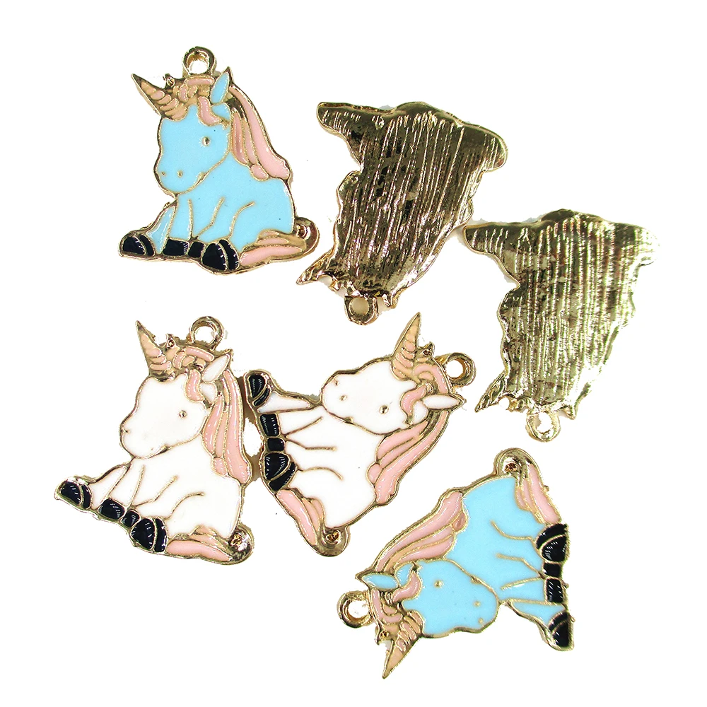 10 шт./лот эмалированная подвеска в виде милой лошади из сплава единорог для