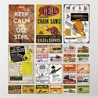 chain saw keep clam and use a metal sign plaque metal vintage tin sign wall decor for farm lumber yard decorative plate