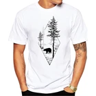 Мужская футболка с коротким рукавом лесной медведь, Повседневная футболка, хипстерская черная футболка с принтом медведя, хлопковые топы с круглым вырезом