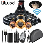 Масштабирусветильник Головной фонарь T6, фонарь, перезаряжасветильник онарь, ЛОБНЫЙ фонарь, Головной фонарь для рыбалки, внешний аккумулятор 18650, сенсорный светодиодный налобный фонарь