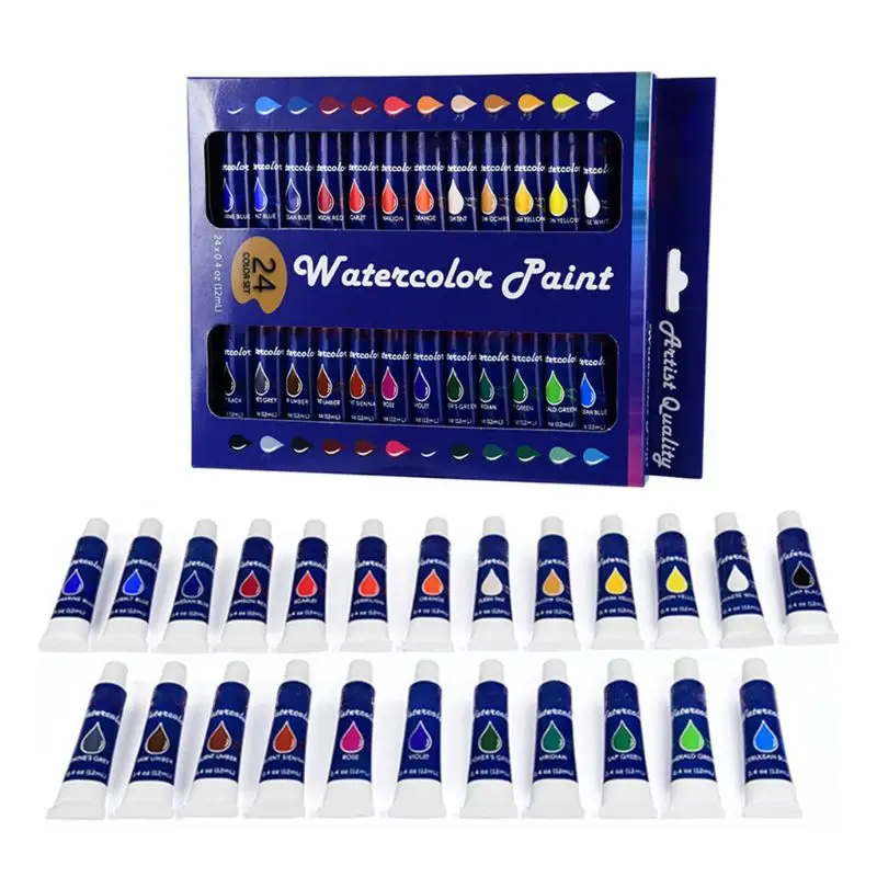 

12ml 24 Colors Professional Acrylic Paint Watercolor Drawing Painting Pigment 4X7E