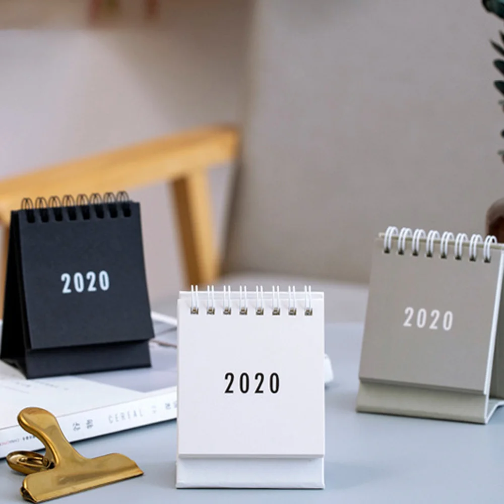 

2020 Creative Desktop Paper Calendar Mini Table Calendars Desk Coil Calendar DIY Memo Pad Yearly Agenda Organizer(White)